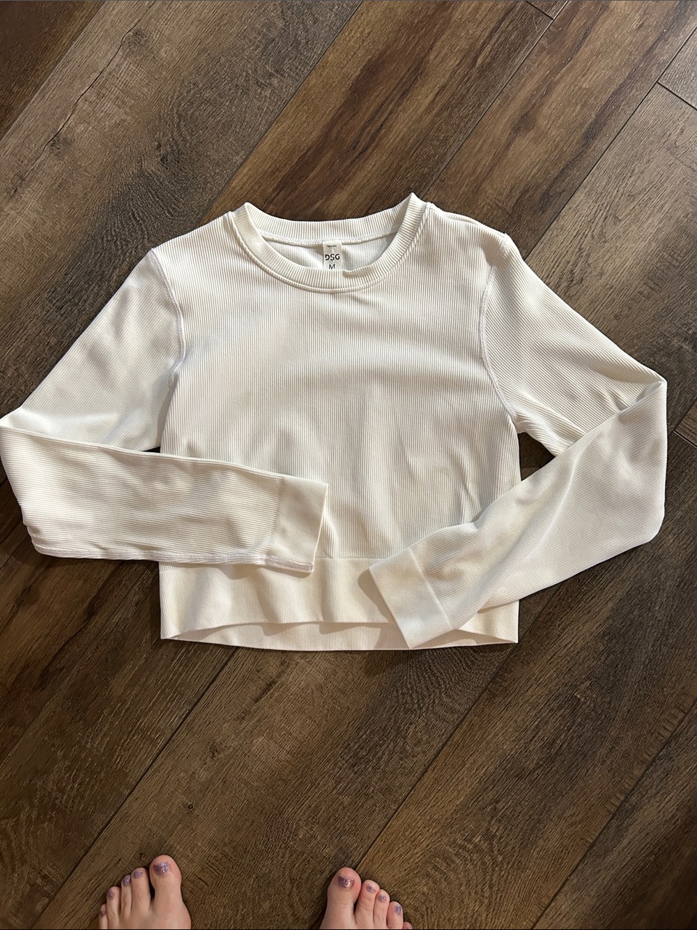 DSG Cream Ribbed Long Sleeve Cropped Top